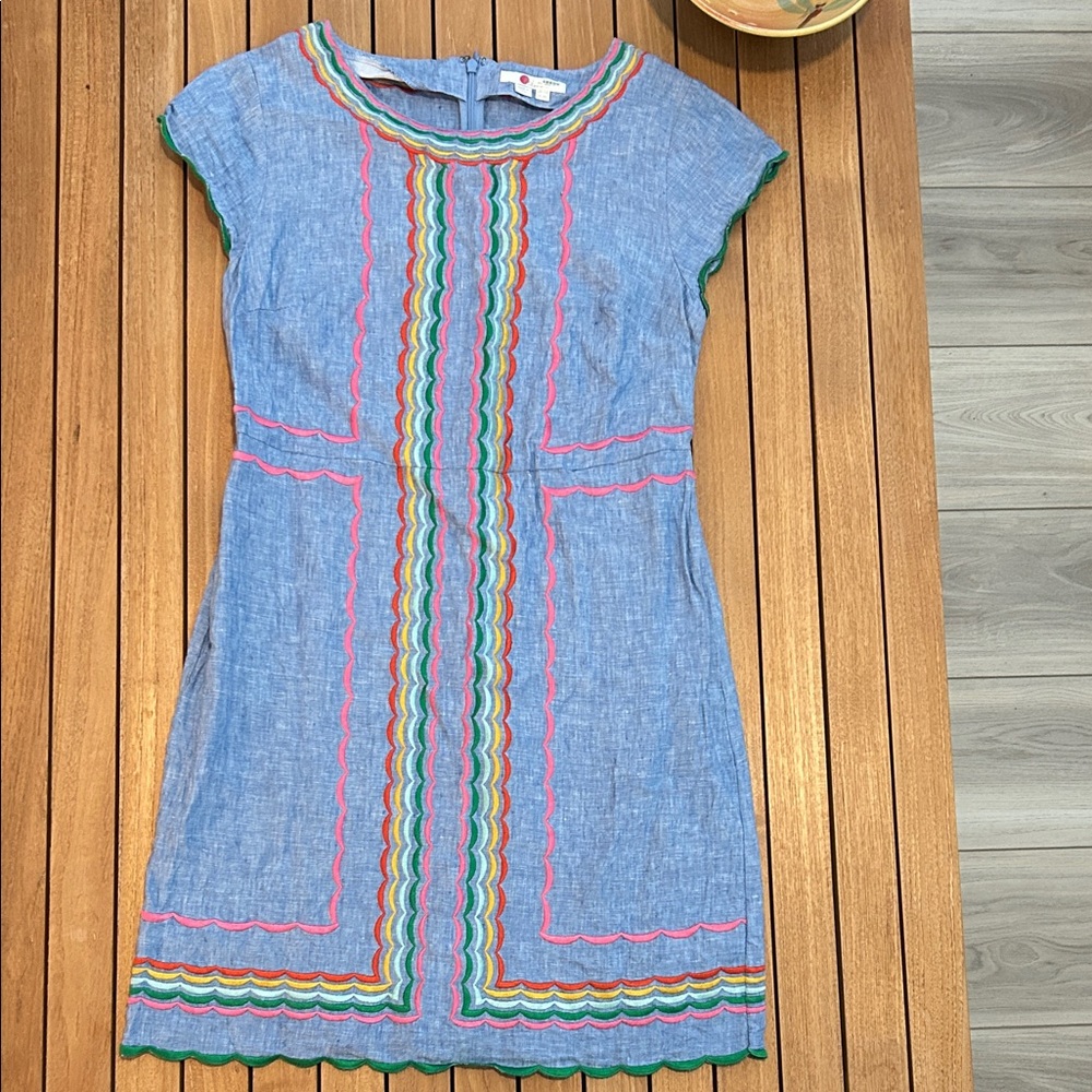 Boden Blue Dress with Multicolor Embroidery
